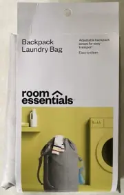 Backpack Laundry Bag Gray With Mesh Side Pocket And Straps By Room Essentials