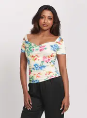 GUESS Women's Eco Floral Print Emily Top Size: Large, Elastane