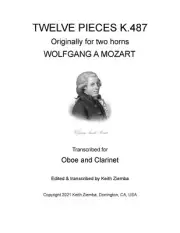 Mozart 12 Horn Duets transcribed for Oboe & Clarinet Duet K. 487 NEW Comb Bound