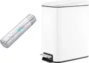 Smartbin 5L 5 Liter Metal with Powder Coating Kitchen Trash Bin with Lid Bathroom Waste Paper Bin Toilet Pedal Dust Bin Garbage Waste Bin Office H29*W14*D23cm Recycle Inner Bucket Rectangular White