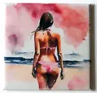 Woman at the Beach in Pink Bikini FRIDGE MAGNET "style B"