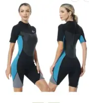 Owntop Wetsuit Women's Small Blk Blue NWT Shorty 90% Neoprene 10% Nylon Jersey