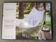 Threshold Hammock Boho Fringe Trim White Handwoven Hold up to 300 lbs 10.5'x51"
