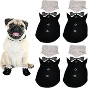 Winter Dog Socks - Pet Shoes with Fleece Lining, Non-Slip Dog Socks for Cold Weather | Warm Dog Shoes, 4 Pieces Non-Slip Dog Snow Socks Small, Comfortable Paw Protection Socks for Hun