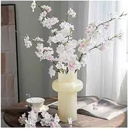 Faux Beige Glass Vase Cherry Blossom Fake Flowers Simulation Flower Arrangement Indoor Hall Table Decoration Spring Summer Decoration