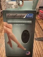 NIB Knee High Support Stockings Black Closed Toe 20-30 MMHG Large