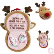 MUD PIE CHRISTMAS PLUSH REINDEER HAND PUPPET BOOK w SNACKS to ATTACH