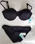 2-Pc Seafolly US 12 Goddess Biba Bustier C Cup Top & Mini Hipster Bottom, Black