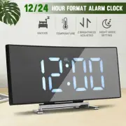 Digital Alarm Clock LED Mirror Display Temperature Snooze Bedroom Table USB