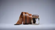 Leather belt two tone hand painted stripe tan brown brass buckle JAJA 34-36