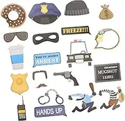 BRIGHTFUFU 21 Piece Police Role Play Props Party Photo Booth Supplies Cop Theme Decor Easy to Use