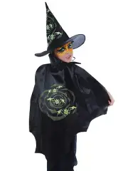 Child Witch Wizard Costume Set Hat & Cape Glow in the Dark Pattern GID Halloween