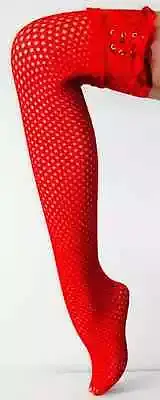 Sexy New Red Stockings Stay Up Thigh High Crochet Net Lace Top Ribbon Quality