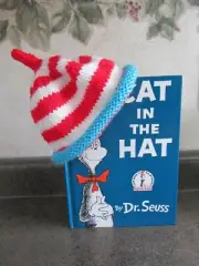 Handmade knit Dr. Seuss hat-6 to 12 months size + book