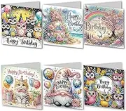 Nhemeylp 6PCS DIY Diamond Art Birthday Cards with Envelopes 5D DIY Diamond Art Crystal Happy Birthday Card Kits for Family Friend Handmade Gift