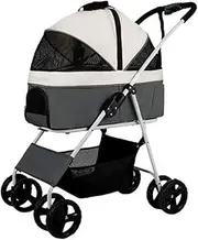 Pet Stroller Dog Stroller for Medium Small Dogs 40 lbs, Foldable 4-Wheel Cat Stroller with Detachable Carrier, Breathable Car Seat Large Capacity Net Bag(Gray)