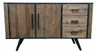 GRANDE RETRO INDUSTRIAL SIDEBOARD/ BUFFET 2-DOOR/3-DRAWER DISTRESSED BLACK METAL