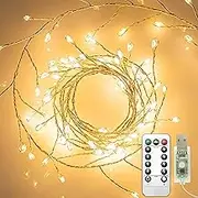 Clearhill 2Pack USB Fairy Lights with Remote Control, 10ft/3M 100LED Warm Firecracker Cluster Lights, 8 Modes, Waterproof Copper Wire String Lights for Bedroom, Wedding, DIY Wreath, Garden Decor
