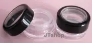 3ml THICK WALL Empty Small Plastic SIFTER JAR Black Rim Makeup/Craft/Balm/Travel
