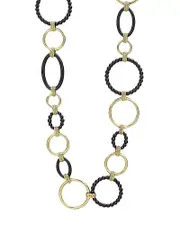 Lagos Meridian 18K Yellow Gold & Black Caviar Black Link Necklace, 18
