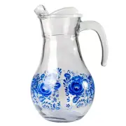 1.8 L Clear Glass Pitcher with Lid with Gzhel Floral Decal