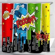 Superhero City Wars Explosion Shower Curtain Fall Curtains Waterproof Colorful Funny with Bathroom Fabric 12 Hooks 72x72 inches