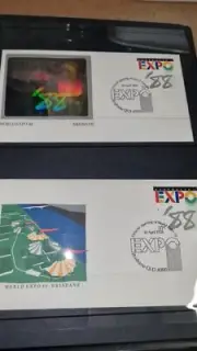 Australia Expo 88 Pavillion Postmarks in Expo Binder including Holographic FDC