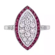Art Deco Style Lab-Created Diamond Cluster Ruby Party Ring 14K White Gold Finish