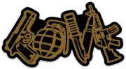 Gun LOVE spelled with images Sticker Black & Gold DECAL Die-cut STICKER