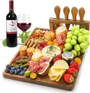 Cheese Board Knife Set Bamboo Wood Charcuterie 14x11 Kitchen Wine Meat Serving