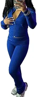 [Molilove] Womens 2 Piece Velour Tracksuit Long Sleeve Zip Up Crop Tops Jogger Sets Workout Sweat Suits Tracksuit Pants Set