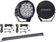 Kings 7" Lethal driving lights 12,596 lumens + 30" Single Row Light Bar + 2x Plug N Play Wiring Harness Kit
