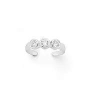 Silver Three Bezel Cubic Zirconia Toe Ring in White