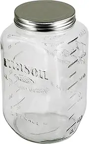[Grant Howard] Mason Classics Glass Storage Jar, Metal Emboss Top, 64 Ounces, Food Storage Canning Container, Clear