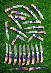 25 Pcs Lot American Flag Folding Pocket Knife With Back Lock With Leather Sheet