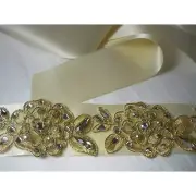 Ivory Gold Lace Rhinestone Bridal Belt Prom MOB Bridesmaid Party Formal Belt