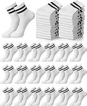 [Eurzom] 100 Pairs Solid Color Striped Crew Socks Bulk for Men White Casual Athletic Stripe Summer Mid Calf Socks for Gym, Running, Workout, Sports, Activities, Multi, Large