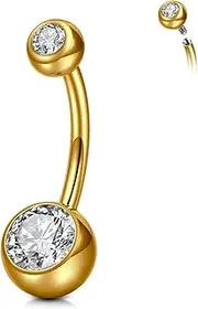 [Cizme] Belly Button Bar Titanium 14G 10mm Gold Belly Ring Navel Piercing Jewelry for Women Men, Titanium