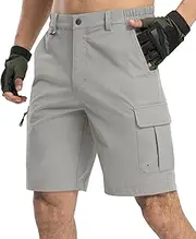 [Rdruko] Men's Cargo Hiking Shorts 9" Elastic Waist Travel Golf Dress Work Fishing Casual Stretch Shorts Zipper Pocket