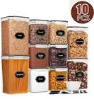 10 Pc Large Plastic Storage Containers w/ Labels Tall Airtight Food Organization