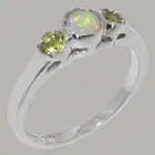 Solid 18k White Gold Natural Opal & Peridot Womens Trilogy Ring - Sizes 4 to 12