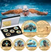 Michael Phelps 5x Gold Coins Includes Box Set USA Swimming