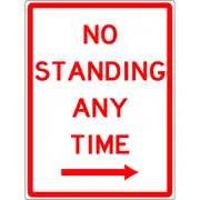 Carpark Sign - No Standing Any Time Right Arrow