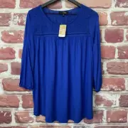 Susan Betro Womens Top Small Royal Blue Boho Peasant Slubbed Tunic Blouse