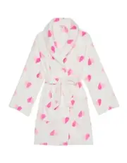 Victoria's VICTORIA Secret IVORY PINK HEART Short COZY Plush Velour ROBE M L