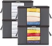 Lifewit 4 Pack Large Clothes Stoage Bags Boxes with Lids, 75L Wardrobe Storage Organiser Packing Boxes for Moving House with Reinforced Handle Thick Fabric for Clothing Towel Blanket Bedding, Grey