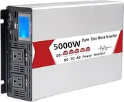 5000 Watts Pure Sine Wave Power Inverter DC to AC Converter, Low Frequency Solar Power Inverter Charger with LED Display & 2 AC Outlets for Home Camping RV(Size:12V to 240V)