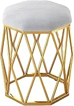 TINGTINGLI Upholstered dressing table stool, round stool for bedroom, dressing table chair, velvet upholstered seat, metal frame, silent feet, suitable for bedroom, living room(Light grey)