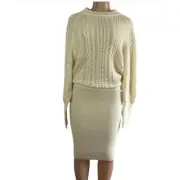 AllSaints Dilone Knitted Lambswool Sweater Dress Size SMALL BODYCON Chalk White