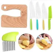 Taicols Kids Knife Set, 6 Pcs Wooden Kids Kitchen Knife, Kids Safe Knives Set for Cooking and Safe Cutting Veggies Fruits, Montessori Kitchen Tools for Toddlers, Chopper, Cutting Fruit and Vegetable